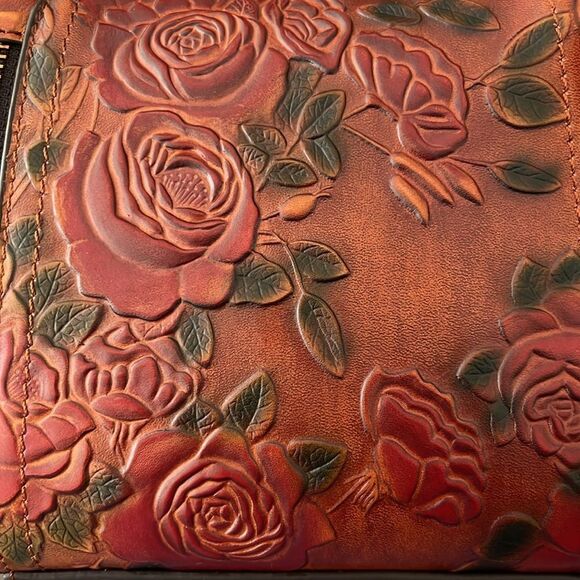 Vintage Hand-tooled Small Leather Bag Roses Crossbody Strap & Handle USA Made - Picture 6 of 11